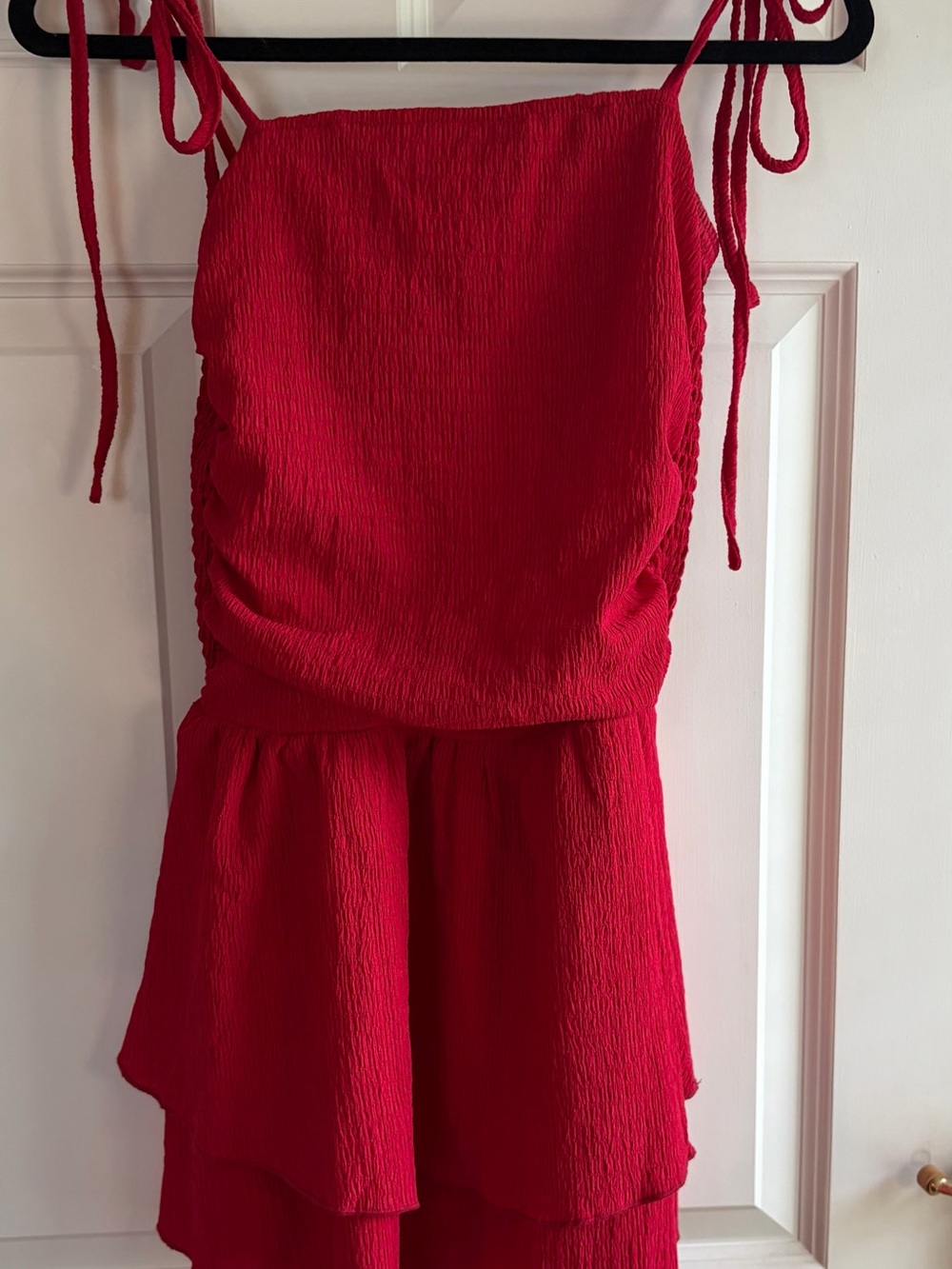 Cider Bright Red Textured Tiered Dress